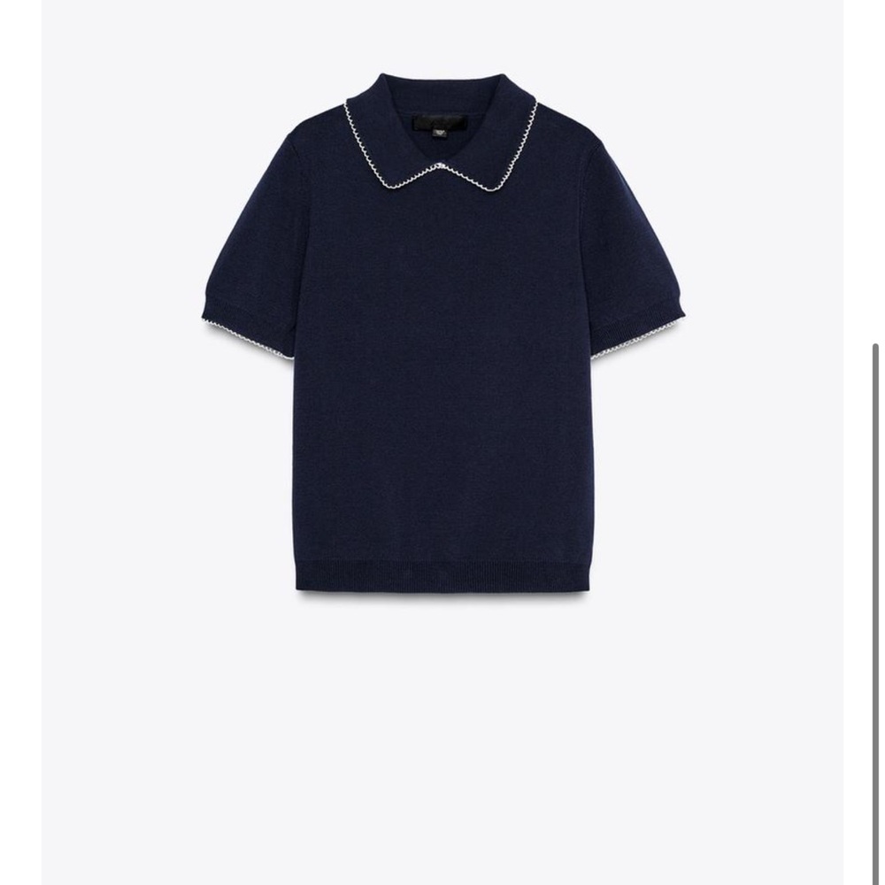 Zara women’s Navy Blue contrast trim knit top